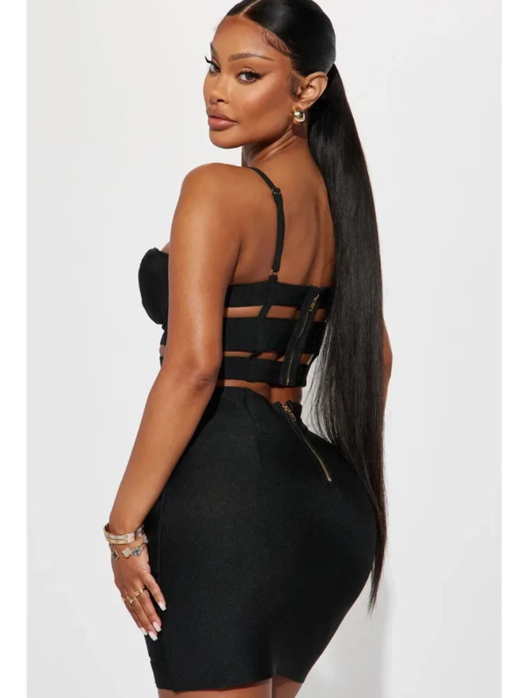 Black or White Mini Bodycon Bandage Skirt Set for Women