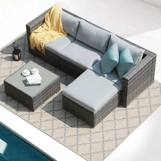 5 Piece Grey Outdoor Patio Furniture Set Classic L Shape Assembly Required