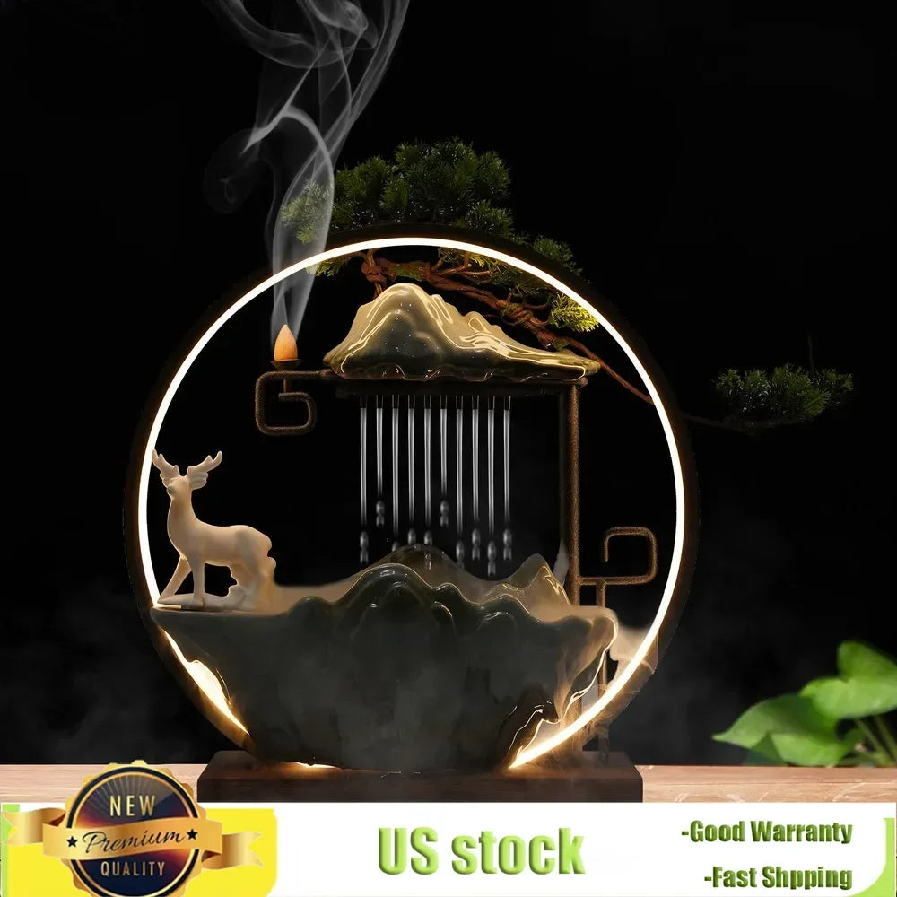 Indoor Water Fountain, Incense Burner Waterfall Decor