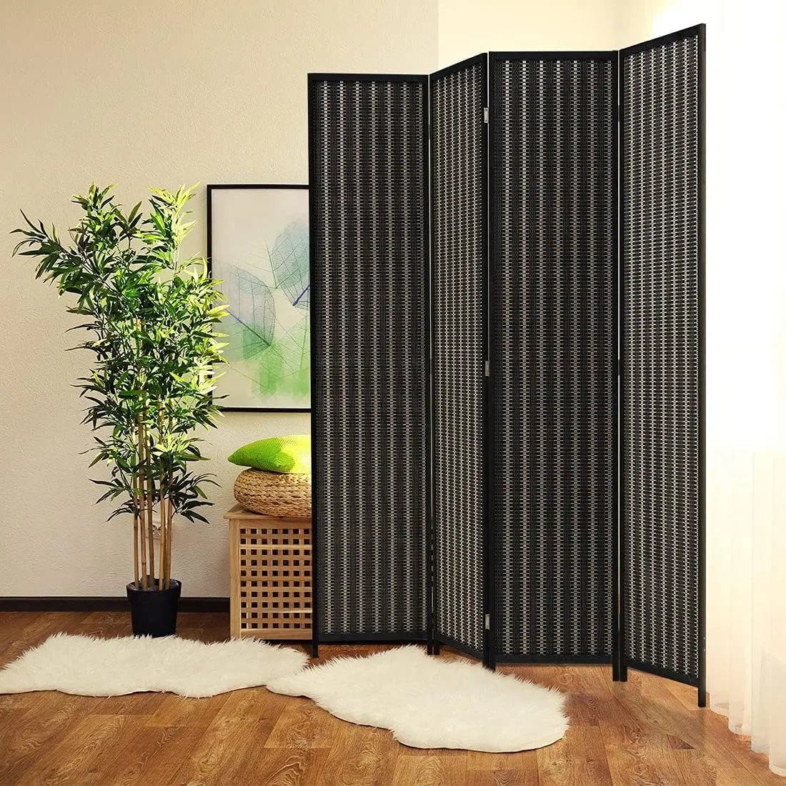 Room Divider 4 Panel Folding Privacy Screen Bamboo 6 ft Tall
