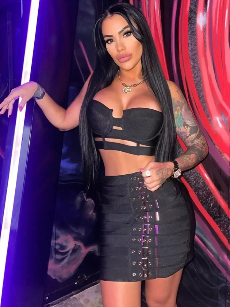 Black or White Mini Bodycon Bandage Skirt Set for Women