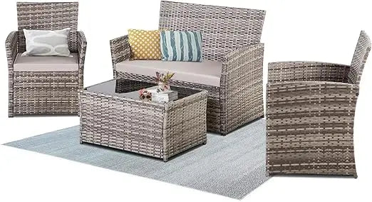 Modern Gray Rattan Wicker Patio Furniture Set for Outdoor Use