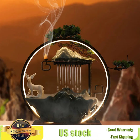 Indoor Water Fountain, Incense Burner Waterfall for Relaxation