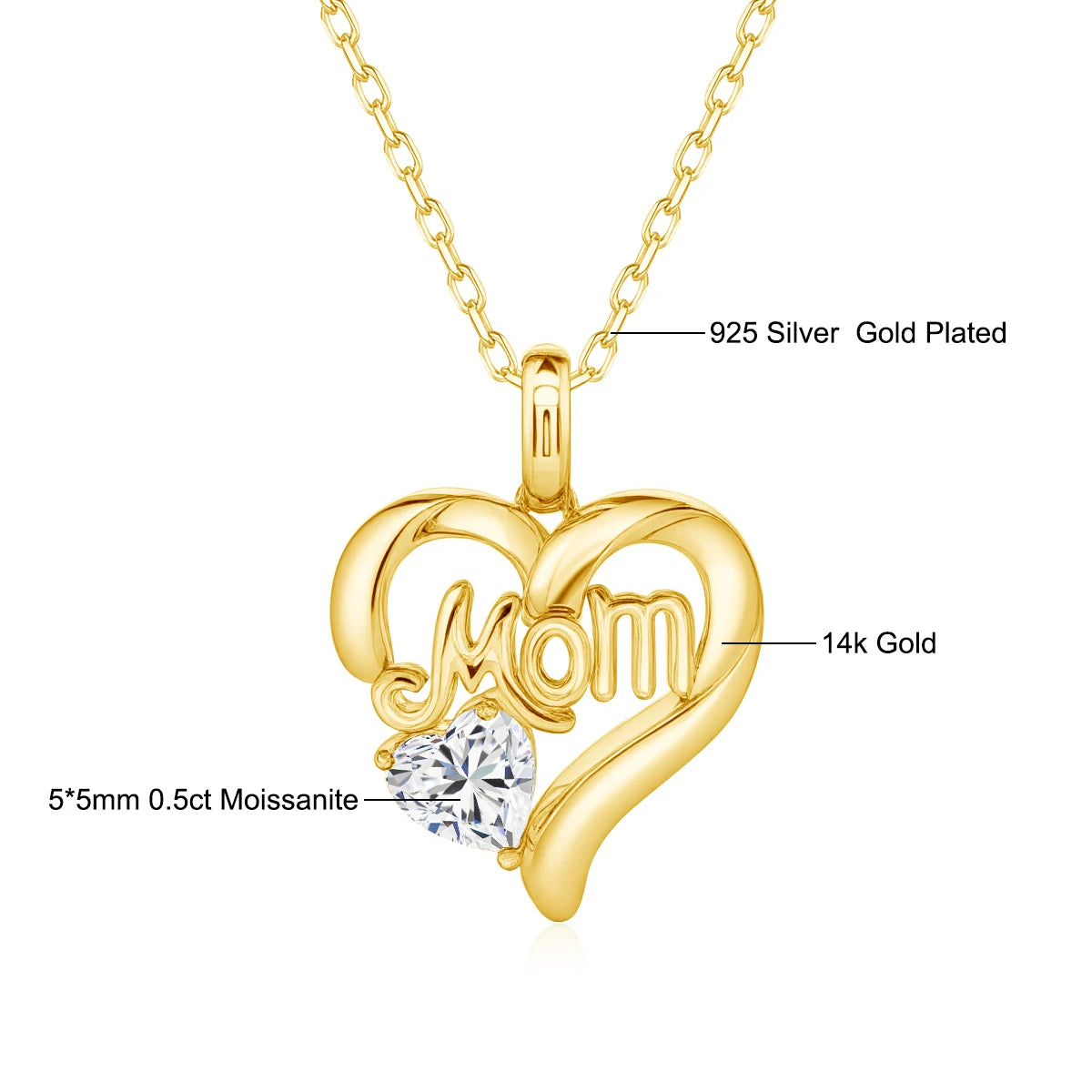 14k Gold Heart Necklace Moissanite with Certificate