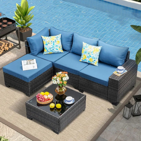 5 Pieces Outdoor Peacock L Shape Patio Furniture Set by SunloungeCo