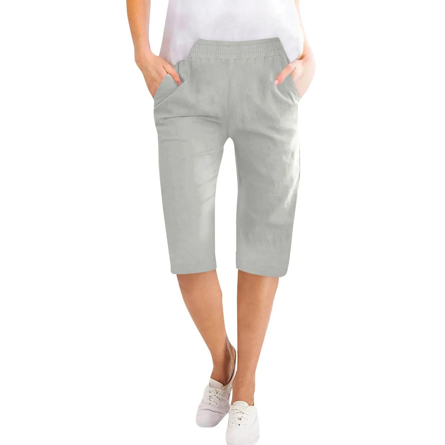 Womens Capris Cotton Linen Pants for Casual Summer Wear