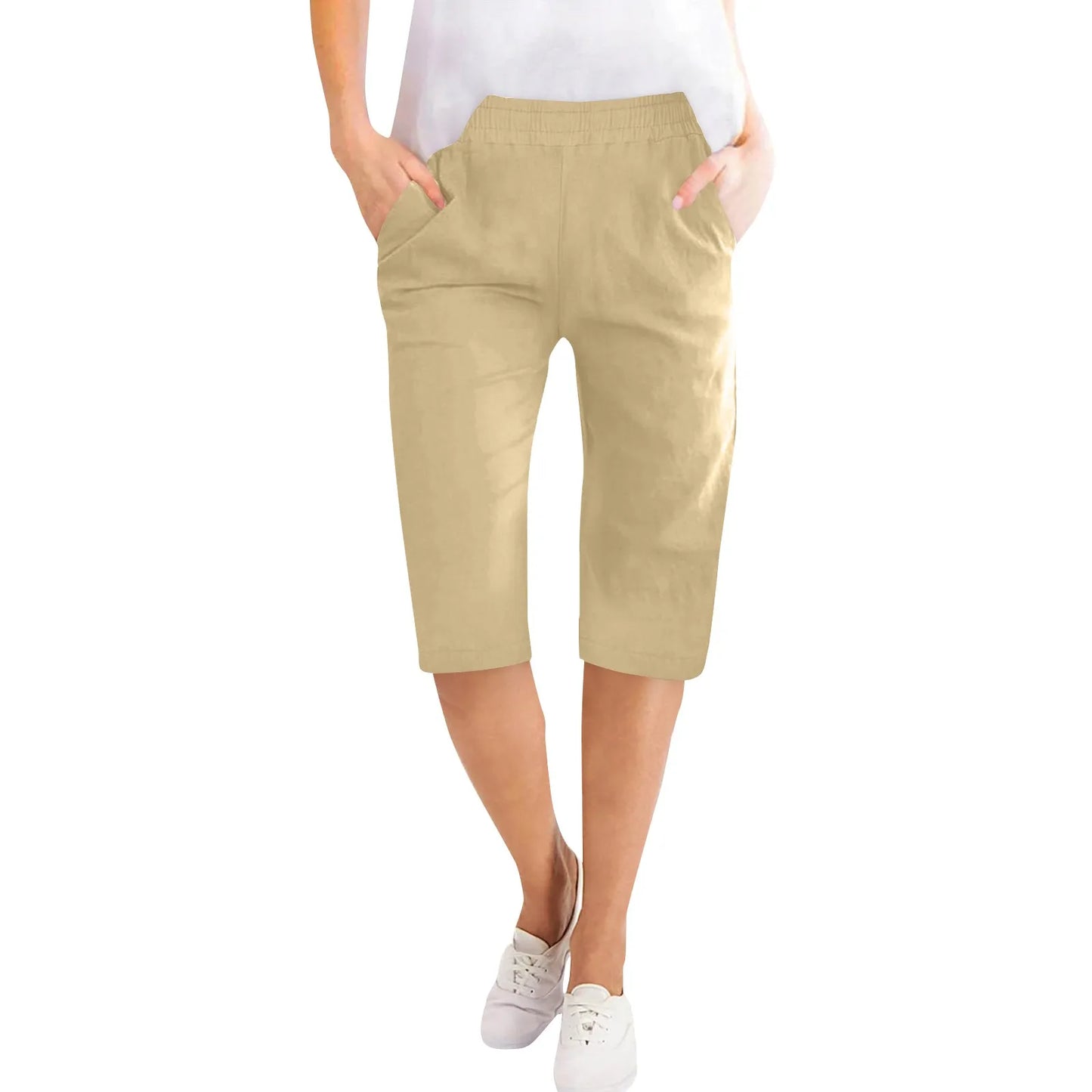 Womens Capris Cotton Linen Pants for Casual Summer Wear