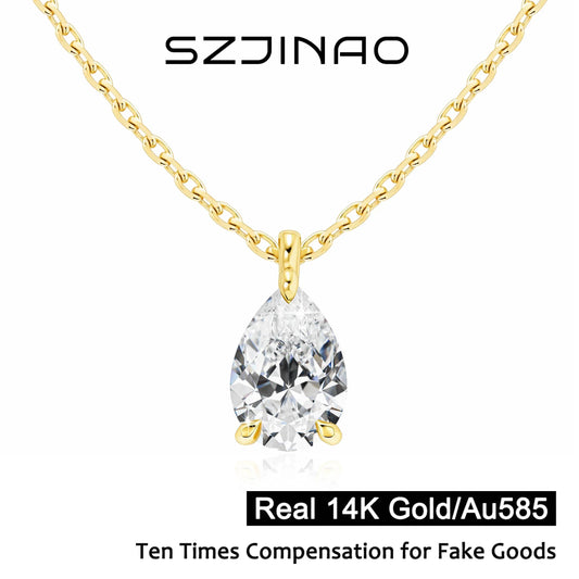14K Gold 2CT Pear Cut Moissanite Necklace for Women