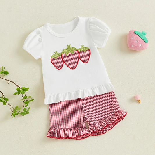 Toddler Girl Watermelon Outfit Fruit Embroidery Ruffle Set