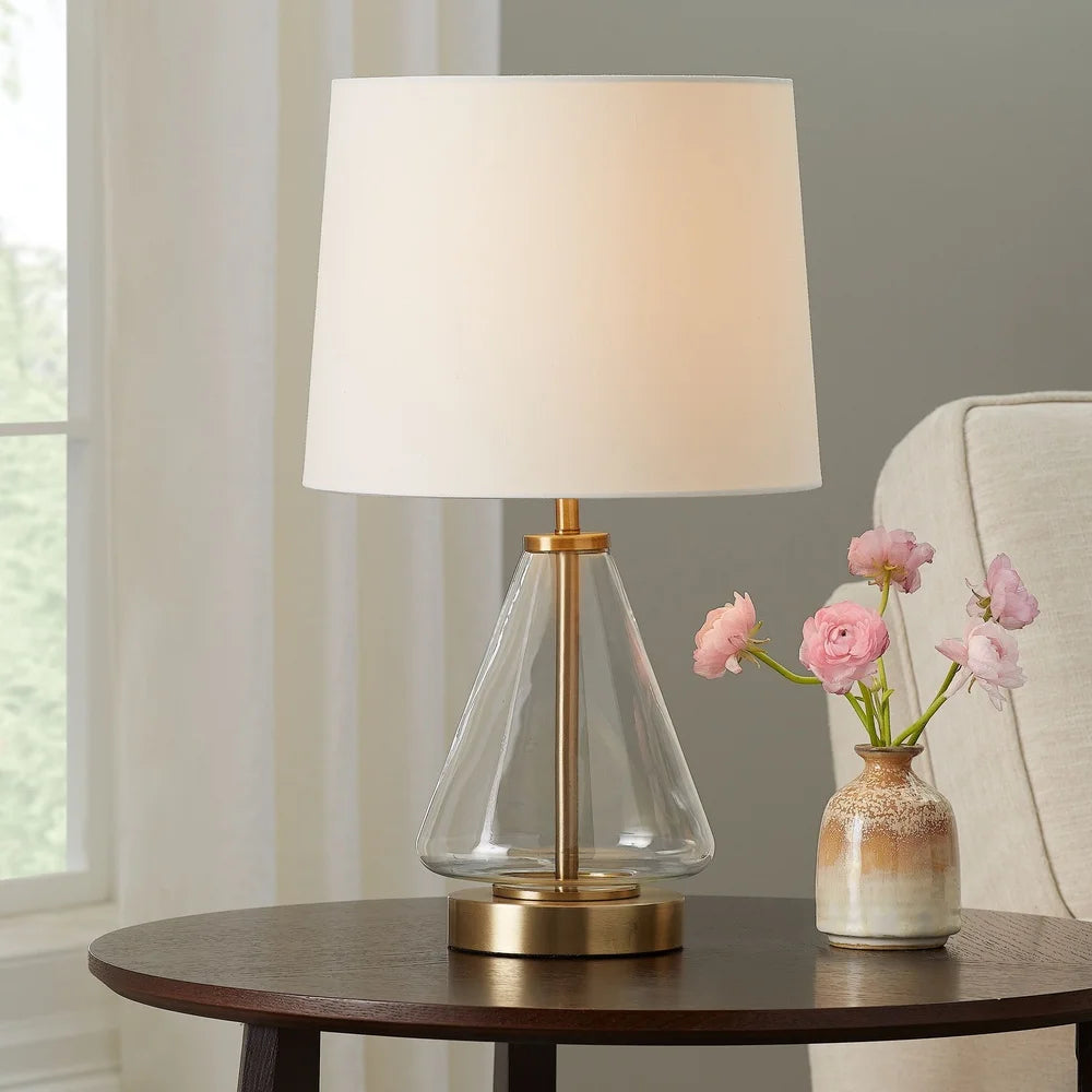 Brass Base Glass Table Lamp Modern Style Desk Lamp with Clear Shade E26 Bulbs Included